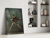 Ballerina glass print enhancing a bedroom with cinematic warmth