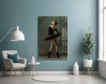 Ballerina glass wall art styled above a bed in a bedroom