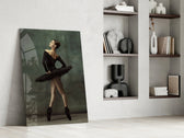 Ballerina glass print enhancing a hallway with cinematic warmth