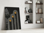 Three Dots glass print enhancing a hallway with cinematic gravity