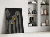 Three Dots glass print enhancing a hallway with cinematic gravity