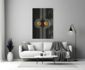 Two Dots close-up showing symmetric pinstripe curves cradling two gold circles