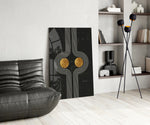 Two Dots panel adding editorial calm to a hallway