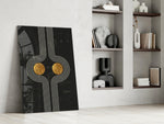 Two Dots glass print enhancing a dining room with cinematic gravity