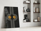 Two Dots glass print enhancing a dining room with cinematic gravity