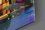 Colorful Silhouette of the City artwork anchoring a wall with bold vibrant palette