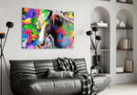 Colored Horse glass wall art styled above a desk in a kids room