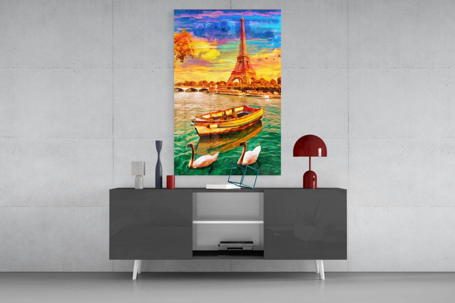 Eiffel and Boat Glass Wall Art.
