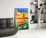 Eiffel and Boat panel adding editorial calm to a hallway