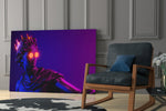 Cool Statue glass print enhancing a gaming room with cinematic mood