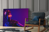 Cool Statue glass print enhancing a gaming room with cinematic mood