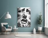 Melting Mind glass wall art styled above a desk in an office