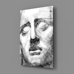 Linear-portrait panel bringing conceptual gravity to a contemporary lounge