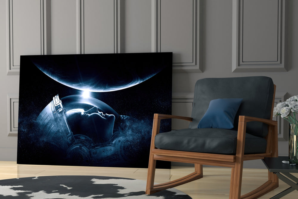 Astronauts Look glass print enhancing a man cave with cinematic mood