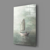 Painterly-seascape panel bringing serene gravity to a contemporary bedroom
