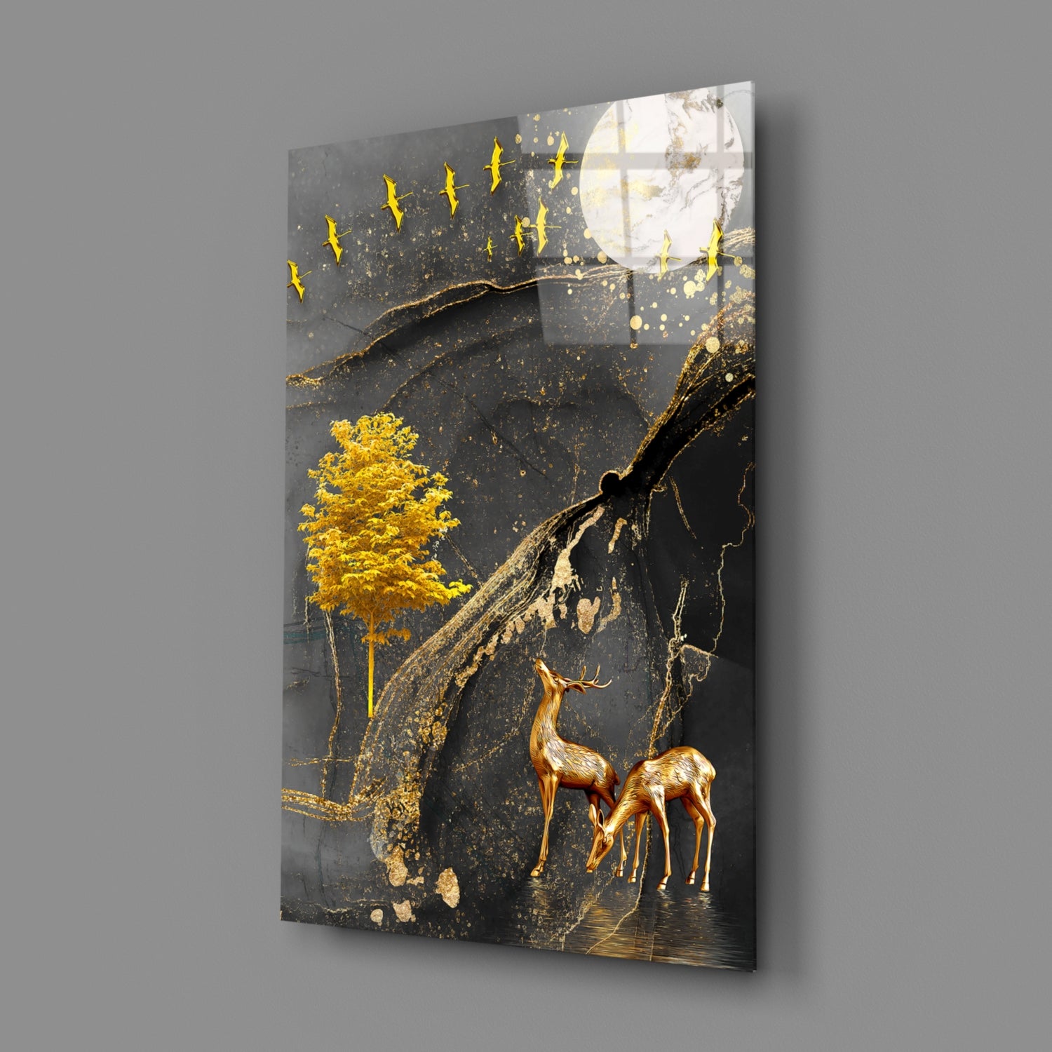 Golden Tree and Gazelles Glass Wall Art.