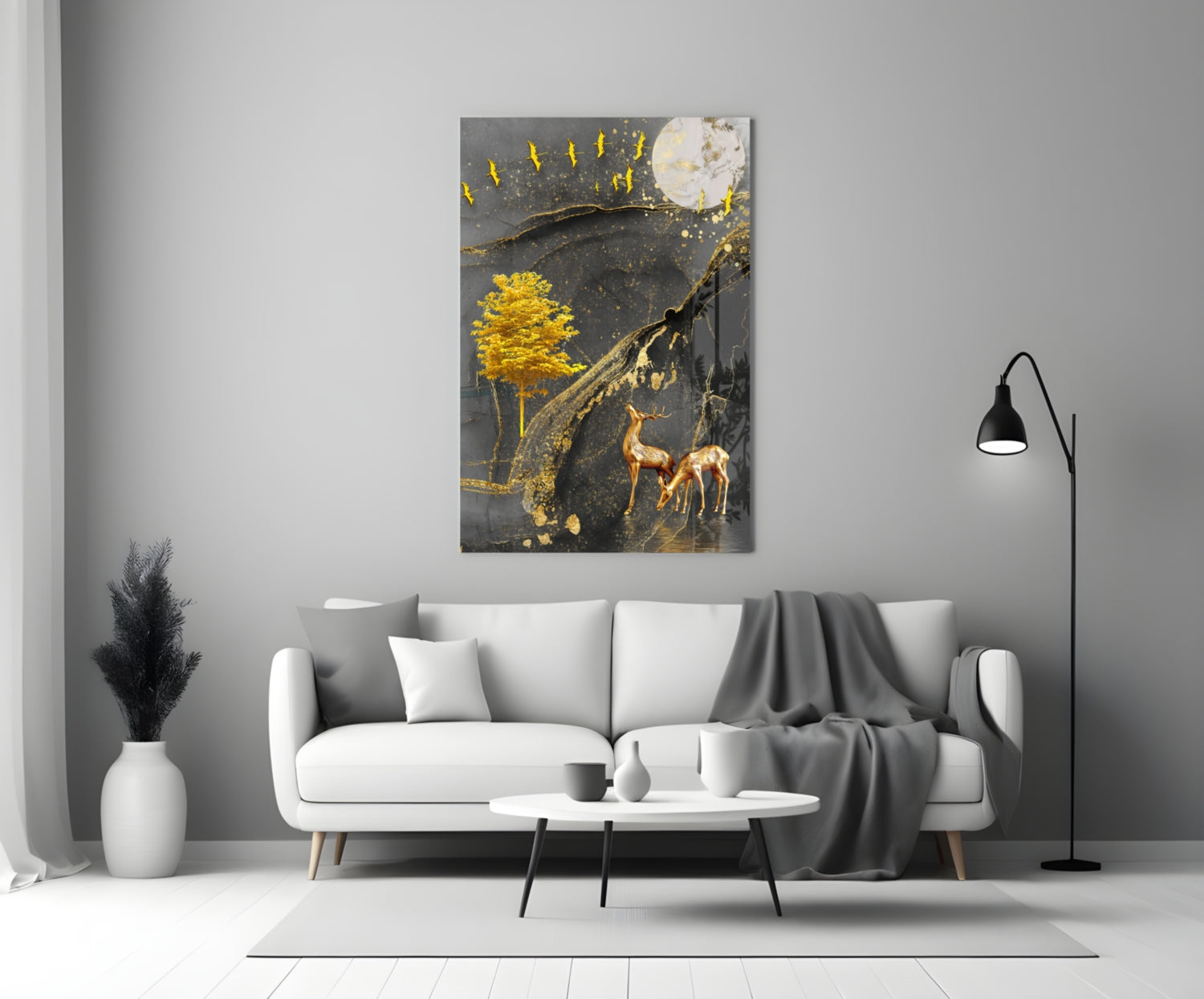 Golden Tree and Gazelles Glass Wall Art.
