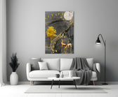 Golden Tree and Gazelles close-up showing gold deer and tree under marbled moon