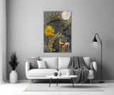 Golden Tree and Gazelles Glass Wall Art