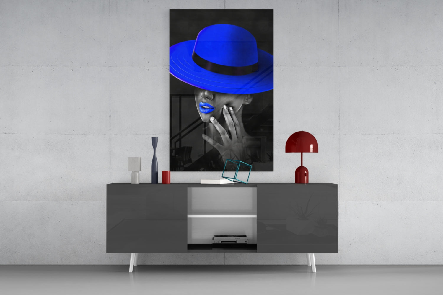 Blue Hat Glass Wall Art.