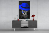 Blue Hat panel catching low light to reveal its electric noir glow