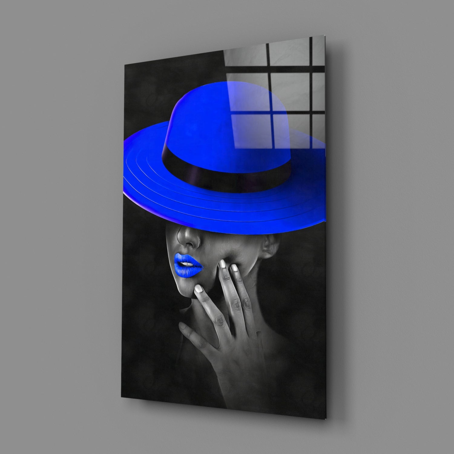 Blue Hat Glass Wall Art.