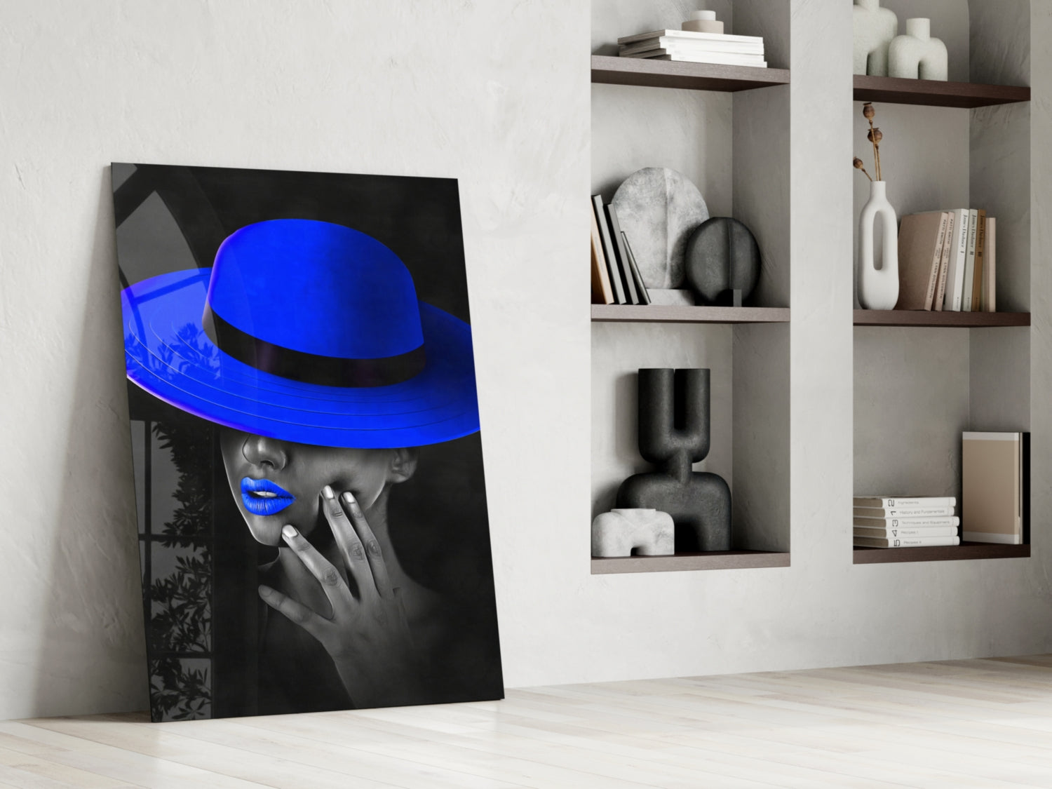 Blue Hat Glass Wall Art.