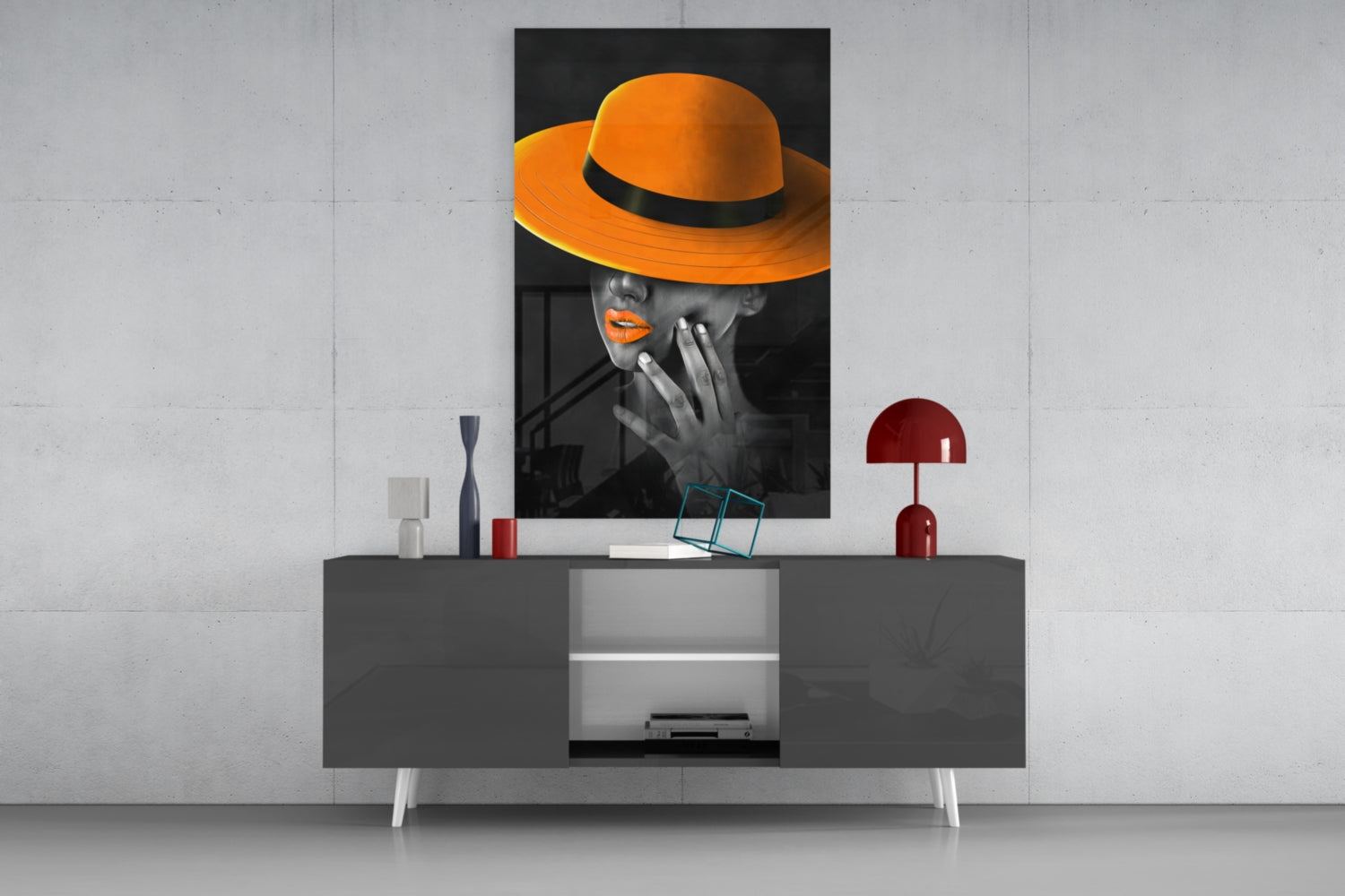 Orange Hat Glass Wall Art.