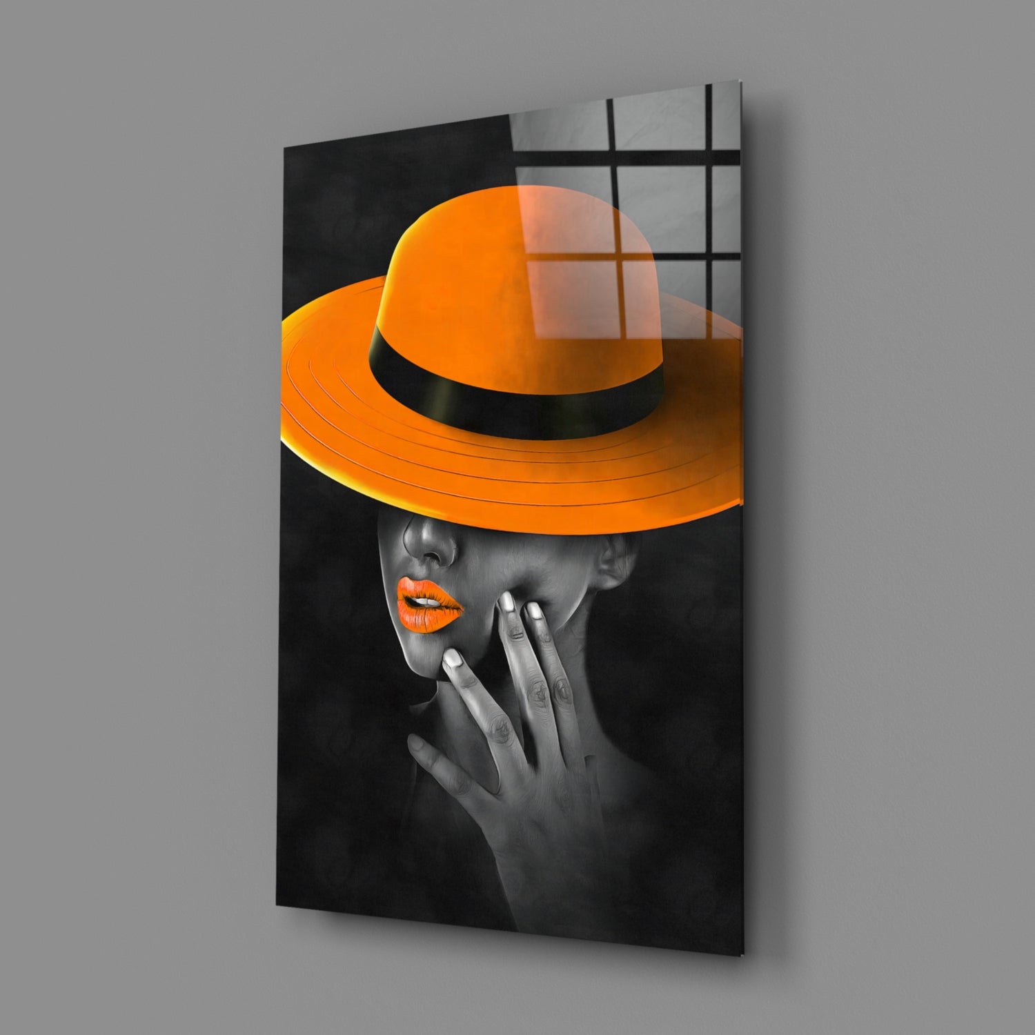 Orange Hat Glass Wall Art.