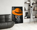 Orange Hat panel adding editorial mood to a living room