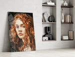Woman glass print enhancing a hallway with cinematic warmth