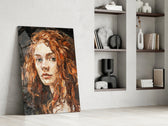 Woman glass print enhancing a hallway with cinematic warmth