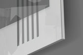 Statue artwork anchoring a wall with bold conceptual palette