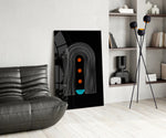 Dots Under the Rainbow panel adding editorial calm to a hallway
