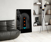 Dots Under the Rainbow panel adding editorial calm to a hallway