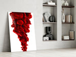 Red Layers glass print enhancing a hallway with cinematic warmth