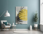 Autumn Yellow glass wall art styled above a bed in a bedroom