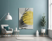 Autumn Yellow glass wall art styled above a bed in a bedroom