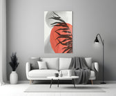 Autumn Red close-up showing coral sun palm fronds and dove pebbles