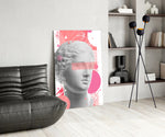 Statue panel adding editorial whimsy to a hallway