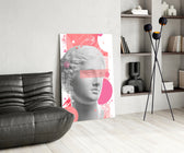 Statue panel adding editorial whimsy to a hallway