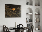 Moon and Mountains panel adding editorial calm to a hallway