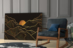 Moon and Mountains glass print enhancing a living room with cinematic warmth