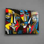Cubist-collage panel bringing dramatic gravity to a contemporary lounge