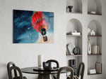 Baloon to the Moon panel adding editorial calm to a bedroom