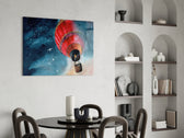 Baloon to the Moon panel adding editorial calm to a bedroom