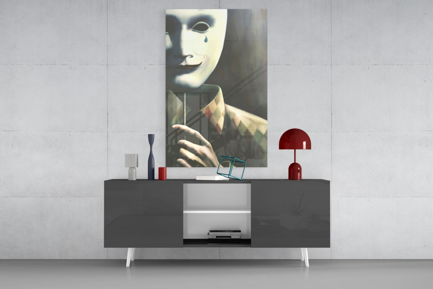 Mask the Sadness Glass Wall Art.