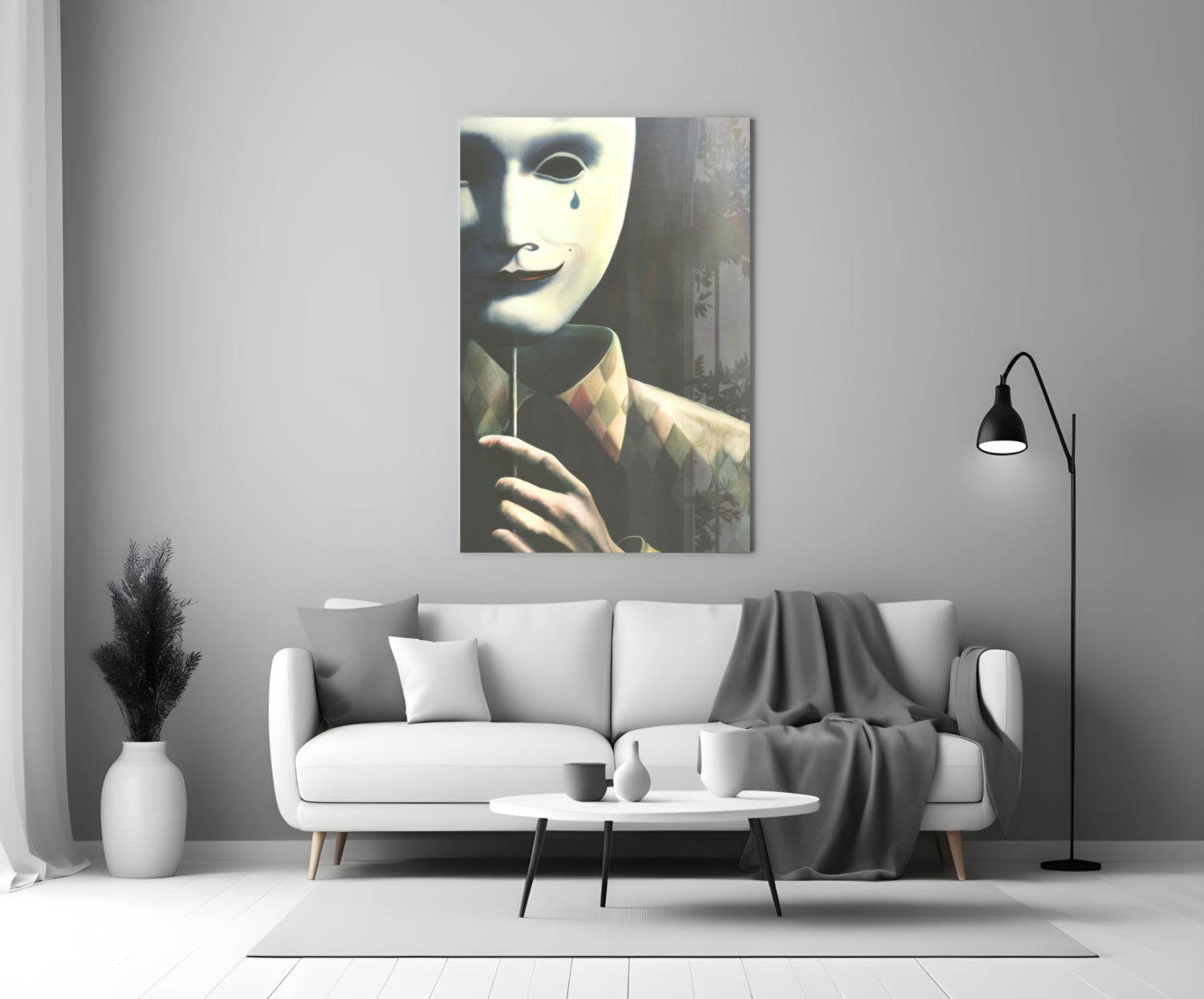 Mask the Sadness Glass Wall Art.