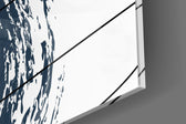 Chaotic artwork anchoring a wall with bold minimalist palette