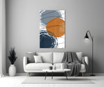 Chaotic close-up showing brushed circles in slate tangerine and navy with line tangles